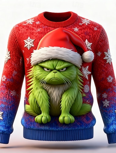  Уродливый рождественский свитер Муж. 3D печать Мультипликационный персонаж Пуловер Свитер Вязаная одежда "Круглый вырез ""под горло""" На каждый день Отпуск Повседневные фестиваль Сохраняет тепло