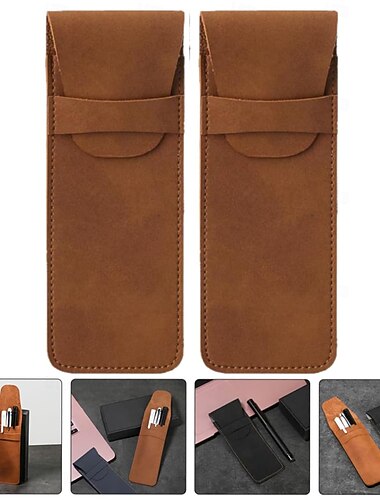  2 قطعة من جراب قلم جلدي عتيق أنيق من مادة البولي يوريثان وحقيبة حامل قلم حبر جاف وحقيبة تخزين واقية مصنوعة بحرفية دقيقة