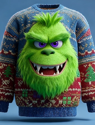  Ruma joulupaita Miesten 3D-tulostus 3D sarjakuva Neulepusero Knitwear Pyöreäkauluksinen Vapaa-aika Loma Päivittäin Festivaali 3D-tulostus Neulominen Pidä Lämmin Pitkähihainen Kevät Syksy Talvi