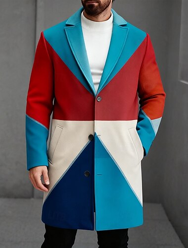  בגדי ריקוד גברים גיאומטרי קולור בלוק ז'קט קל משקל אַדֶרֶת שמור על חום הגוף יום יומי עֵסֶק יומי הדפסת תלת מימד כפתורים כיס קדמי אביב סתיו חורף פתוח שרוול ארוך לבן אודם פול