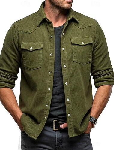 Herren Cordhemd Westernhemd Schwarz Königliches Blau Orange Braun Grün Langarm Umlegekragen Schule Training Tasche Bekleidung Vintage Lässig   Herren Cordhemd Westernhemd Schwarz Königliches Blau Orange Braun Grün Langarm Umlegekragen Schule Training Tasche Bekleidung Vintage Lässig