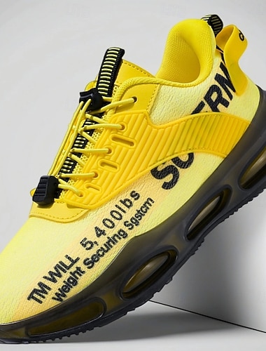  gule herresneakers i streetstyle med luftputesåle og overdel i netting, lette sportssko for løping, trening og fritidsbruk