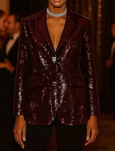 Blazer feminino black tie, casaco esportivo com lantejoulas e botões de metal, formal, para convidados de casamento, elegante, manga comprida, lapelas entalhadas, abotoamento simples   Blazer feminino black tie, casaco esportivo com lantejoulas e botões de metal, formal, para convidados de casamento, elegante, manga comprida, lapelas entalhadas, abotoamento simples