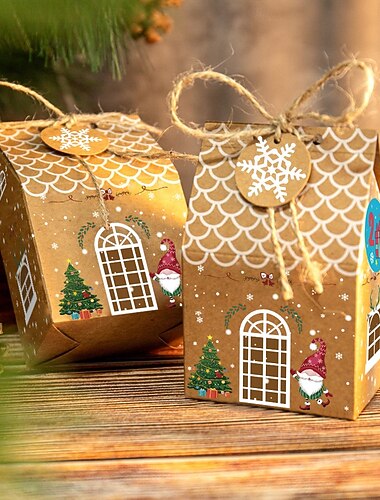  24 Stück Weihnachtsgeschenkboxen, Süßigkeiten-Lebkuchenhaus, Mini-Weihnachtsparty-Geschenkbox, kleiner Geschenkbehälter aus Pappe für Weihnachtsfeiern, Leckereien, Kekse, Leckereien,