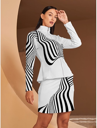  Dame Golfjakker Svart med Hvit Langermet Topper Dame golfantrekk Klær Antrekk Bruk klær