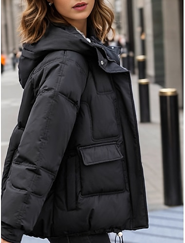  Női Anorák Kényelmes Légáteresztő Cipzár Zseb Gombok Alkalmi Sima Vakáció Utca Hétköznapi Hétköznapi viselet Cipzár Szokványos Kapucni Laza öltözet Hosszú ujj Felsőruházat Fekete Világoszöld Medence