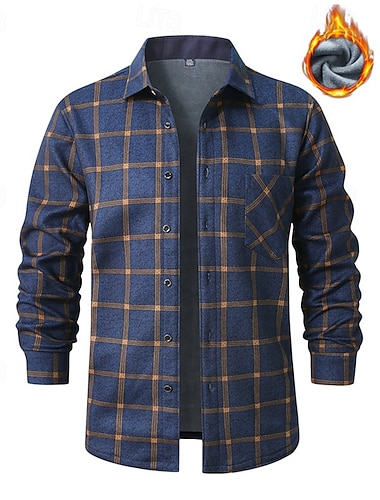 Herren Hemd Freizeithemd Flanellhemd Fleece-Shirt Knopfhemd Marineblau Grau Langarm Karomuster Revers Urlaub Ferien Tasche Bekleidung Polyester Mode warm halten Lässig Bequem   Herren Hemd Freizeithemd Flanellhemd Fleece-Shirt Knopfhemd Marineblau Grau Langarm Karomuster Revers Urlaub Ferien Tasche Bekleidung Polyester Mode warm halten Lässig Bequem