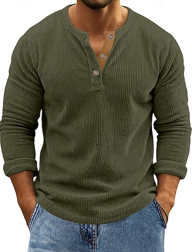  Homme Chemise en velours côtelé Chemise Henley T-shirt manche longue Couleur Unie Uni Texturé Mode Designer Occasionnel Boutons Henley Extérieur Occasionnel Quotidien Automne Hiver Toutes saisons