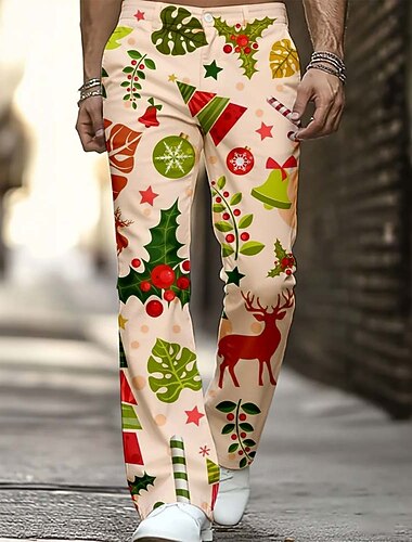  Noël Homme Arbre de Noël Renne Motif de flocon de neige Pantalons Pantalon Disco Pantalons pattes d'éléphant des années 60 et 70 Taille Moyenne Vintage Rétro Extérieur Fête Poches Latérales Pantalon