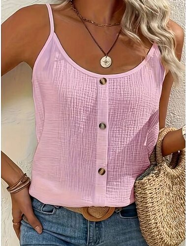  Γυναικεία Αμάνικη Μπλούζα Συμπαγές Χρώμα Στυλάτο Καθημερινό Αμάνικο Τιράντες Κανονικά μπλουζάκια Καθημερινά Κουμπιά Εξώπλατο Κίτρινο Ανθισμένο Ροζ Φούξια Πορτοκαλί Πράσινο του τριφυλλιού Καλοκαίρι