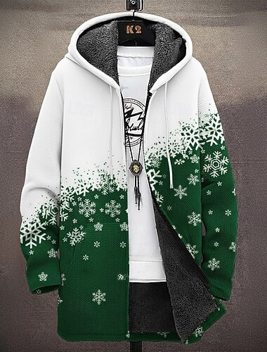  عيد الميلاد المجيد ذكر ندفة ثلجية معطف شتوي سترة الصوف معطف الدفء مريح كاجوال عطلة مناسب للبس اليومي مهرجان سحاب جيب طباعة ثلاثية الأبعاد الخريف الشتاء مع قبعة كم طويل أحمر أزرق أخضر