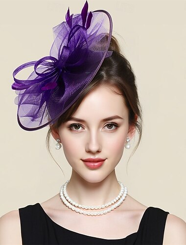  Fascynatorzy Tiul Pióra Kapelusz Fedora Ślub Herbaciane przyjęcie Wyścigi konne koktajl Elegancja Zabytkowe Z Pióro Winieta Nakrycia Głowy