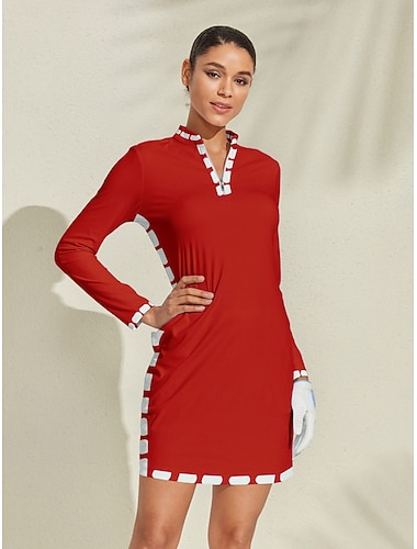  בגדי ריקוד נשים שמלת גולף אדום שרוול ארוך נשים בגדי גולף בגדי תלבושות ללבוש ביגוד