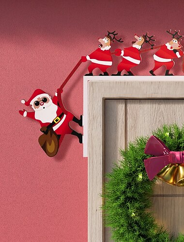 Juldekorationer till dörrkarmar och bordshörn, kreativa ornament med jultomten och renfigurer för festlig heminredning   Juldekorationer till dörrkarmar och bordshörn, kreativa ornament med jultomten och renfigurer för festlig heminredning