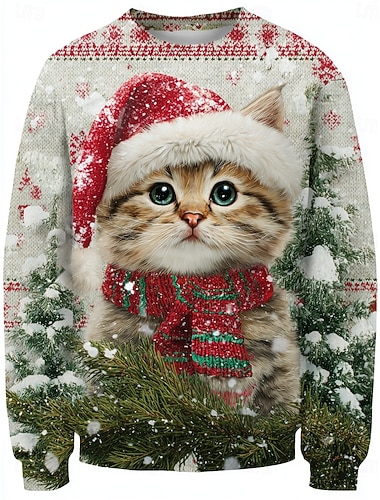 Weihnachten Damen Pullover Sweatshirt Grafik Tier Katze aktiv süß lässig Langarm Rundhalsausschnitt normale Oberteile Straße lässig Urlaub Druck lila braun grün Frühling Herbst Winter Frühling   Weihnachten Damen Pullover Sweatshirt Grafik Tier Katze aktiv süß lässig Langarm Rundhalsausschnitt normale Oberteile Straße lässig Urlaub Druck lila braun grün Frühling Herbst Winter Frühling