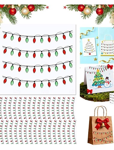  4/8/16 szt. naklejek z lampkami świątecznymi do rękodzieła, brokatowe naklejki z lampkami świątecznymi 3D, trójwymiarowe naklejki z obramowaniem z klejnotów do dekoracji świątecznych, wodoodporny klej