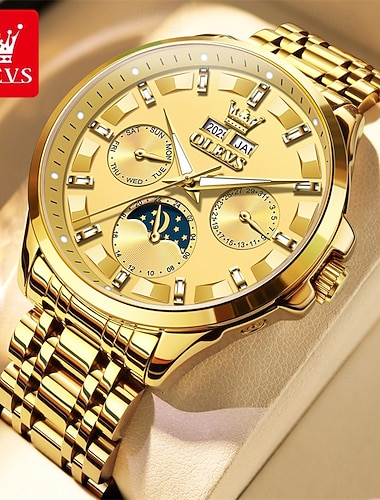  Il nuovo orologio da uomo Olevs Business è dotato di calendario perpetuo luminoso, fasi lunari e calendario. È un orologio da uomo meccanico automatico, casual e multifunzionale per gli uomini.