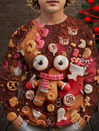  Weihnachten Jungen 3D Grafik Lebkuchenmänner T-Shirt Langarm Frühling Herbst Mode Basic Kinder 4-12 Jahre Rundhalsausschnitt Outdoor Lässig Täglich Normale Passform