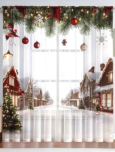 Świąteczne firanki z serii 2025, drukowane cyfrowo 3D, zasłony okienne do salonu, sypialni, dekoracja świąteczna, wystrój domu, eleganckie świąteczne panele zasłonowe