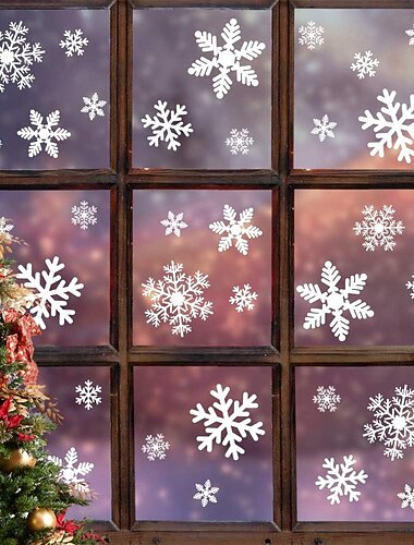  135 szt. świątecznych naklejek na okna w kształcie płatków śniegu, statycznych naklejek na okna do dekoracji świątecznych, ozdób okiennych, akcesoriów na imprezę świąteczną, dekoracji na Święto