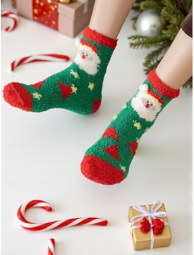  Meias de Papai Noel para crianças, meias de inverno macias e felpudas com design de Papai Noel, perfeitas para presentes de Natal e celebrações de inverno