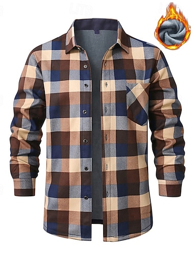 Herren Hemd Freizeithemd Flanellhemd Fleece-Shirt Knopfhemd Rote Kaki Grau Langarm Karomuster Revers Urlaub Ferien Tasche Bekleidung Polyester Mode warm halten Lässig Bequem   Herren Hemd Freizeithemd Flanellhemd Fleece-Shirt Knopfhemd Rote Kaki Grau Langarm Karomuster Revers Urlaub Ferien Tasche Bekleidung Polyester Mode warm halten Lässig Bequem