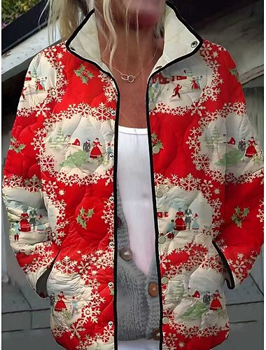 سترة شتوية نسائية لعيد الميلاد، سترة مبطنة دافئة وخفيفة الوزن، أزرار مطبوعة، نشطة، كلاسيكية، فنية، غير رسمية، قصيرة، ياقة واقفة، ملائمة عادية، أكمام طويلة، ملابس خارجية، أسود، نبيذي، أحمر، خريف وشتاء   سترة شتوية نسائية لعيد الميلاد، سترة مبطنة دافئة وخفيفة الوزن، أزرار مطبوعة، نشطة، كلاسيكية، فنية، غير رسمية، قصيرة، ياقة واقفة، ملائمة عادية، أكمام طويلة، ملابس خارجية، أسود، نبيذي، أحمر، خريف وشتاء