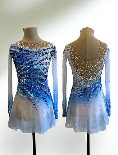  Šaty na bruslení Dámské Dívčí Buz Pateni Šaty modrá / bílá Slátanina Asymetrický lem Spandex Síťka Vysoká pružnost Trénink Soutěž Bruslařské oblečení Klasický Křišťál a napodobenina Dlouhý rukáv