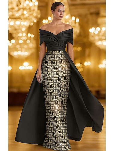  A-linja Kokopitkä Iltapuku Tanssiaispuku hameen päällä Muodollinen mekko Tyylikäs Väripaletti Silkkinen Lyhythihainen Olkaimeton Muodollinen Häät Joustava satiini Paljetein koristeltu kanssa Kimalle