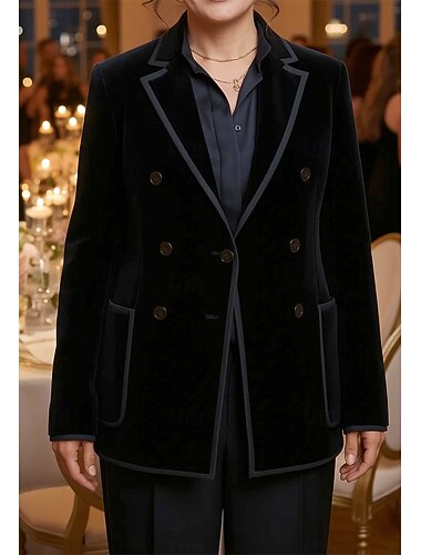 Mulheres Blazer Casaco esportivo Justo & Evasê Formal Convidado do casamento Vintage Veludo Elegante Manga Longa Até os Joelhos Lapela Chanfrada Não Trespassado   Mulheres Blazer Casaco esportivo Justo & Evasê Formal Convidado do casamento Vintage Veludo Elegante Manga Longa Até os Joelhos Lapela Chanfrada Não Trespassado