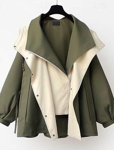  Dámské Neformální bunda Trenčkot Pohodlné Prodyšné Kapsy Knoflíky Na běžné nošení Barevné bloky Dovolená ulice Ležérní Denní nošení Zip Dlouhé Přehnutý Běžný Dlouhý rukáv Svrchní oděvy Černá Trávov