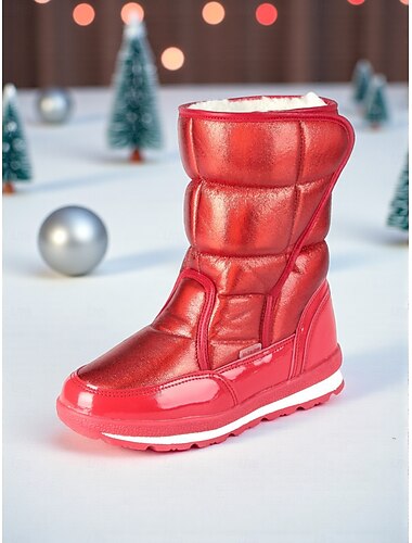 Botas de inverno infantis acolchoadas e metálicas com forro de lã polar - calçado estiloso e quentinho para o Natal.   Botas de inverno infantis acolchoadas e metálicas com forro de lã polar - calçado estiloso e quentinho para o Natal.