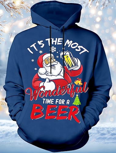  Noël Homme Père Noël Bonhomme de neige Sweat à capuche Sweatshirt Mode Quotidien Occasionnel manche longue Col ras du cou À capuche Maison Soirée Cadeau Bleu Noir Rouge Vert Cordon de serrage Automne