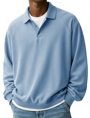  Муж. Вельветовая рубашка Рубашки поло Повседневные Спорт Лацкан Длинный рукав Мода Классический Контрастных цветов Пэчворк Пуговицы Осень Весна & осень Стандартный