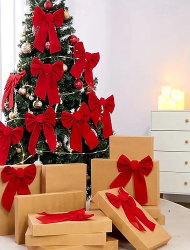  10/20 stk. julebåndsløyfer julepynt juletrepynt – store røde fløyelssløyfer, 33x23 cm, elegant juledekor til kranser, tre, gaver, innendørs/utendørs fest