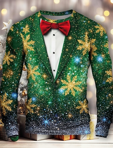  Noël Homme Costume de Noël Smoking T-shirt manche longue T-shirt Impression 3D Col ras du cou Chemise Mode Basique 3D Rue Occasionnel Quotidien Bleu Rouge Vert Été Printemps Vêtement Tenue S M L XL