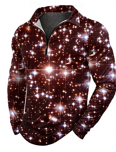  Herr Geometrisk Pikétröjor med dragkedja Långärmad Polotröjor Kavajslag Ledigt Utomhus Gata Dagliga kläder 3D-utskrift Vår Höst Vinter Svart Purpur Orange