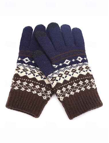  Guantes navideños para pantalla táctil para hombre: cálidos guantes con forro polar y diseño de punto nórdico. Opciones multicolor. Perfectos para regalos navideños y actividades invernales.