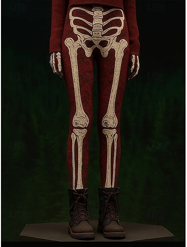  Per donna Leggings Vacanza Vintage Moda Lunghezza intera Vita Alta Grafico Teschio Halloween Stampa Morbido Traspirante Elasticizzato Formale Vacanza Streetwear Grigio scuro Vinaccia Marrone chiaro