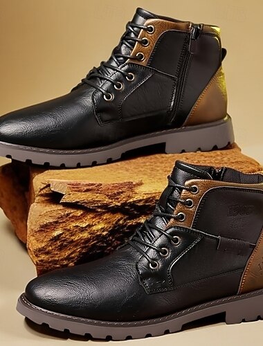 Botas masculinas vintage de couro sintético marrom – design clássico com cadarço e sola resistente para uso profissional e casual   Botas masculinas vintage de couro sintético marrom – design clássico com cadarço e sola resistente para uso profissional e casual
