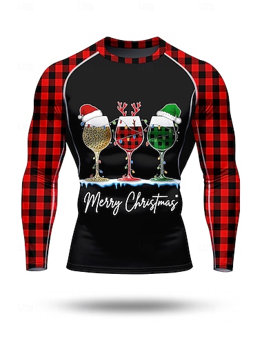  Vánoce Pánské Stahovací tričko Koşu Tişörtü Dlouhý rukáv Základní vrstva Kostkovaný Rychleschnoucí Komprese Power Flex Odvod vlhkosti Cvičení v tělocvičně Aktivní trénink Cvičení sportovní oblečení