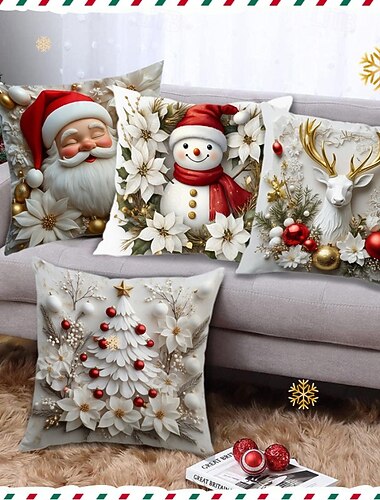 jul örngott träd ren snögubbe tryck dekorativt kuddefodral för soffa soffa vardagsrum sovrum semester heminredning   jul örngott träd ren snögubbe tryck dekorativt kuddefodral för soffa soffa vardagsrum sovrum semester heminredning