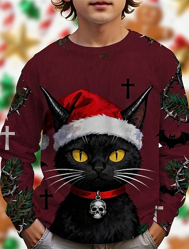 Karácsony Fiú 3D Grafika Cica Póló Hosszú ujj Tavasz Ősz Divat Alap Gyerekek 4-12 év Terített nyak Szabadtéri Hétköznapi Napi Normál   Karácsony Fiú 3D Grafika Cica Póló Hosszú ujj Tavasz Ősz Divat Alap Gyerekek 4-12 év Terített nyak Szabadtéri Hétköznapi Napi Normál