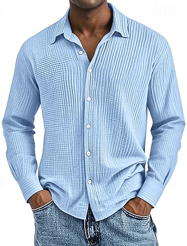  Herren Hemd Textur Freizeithemd Knopfhemd Schwarz Weiß Wein Marineblau Himmelblau Langarm Einfach Revers Lässig Täglich Bekleidung Elegant Mode Lässig