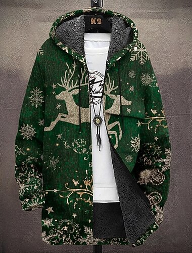  Jul Herre Dyr Hver Vinterfrakk Fleece-jakke Frakk Hold Varm Bekvem Fritid Feriereise Dagligdagstøy Festival Glidelås Lomme 3D-utskrift Høst Vinter Med hette Langermet Rød Blå Grønn