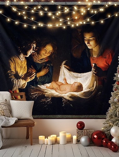  Weihnachts Hängeteppich Geburt Krippenszenen große Wandkunst Wandmural Dekoration Decke Vorhang Feiertags Zuhause Schlafzimmer Wohnzimmer Feier Dekoration Festlicher Winter Feiertags Schmuck