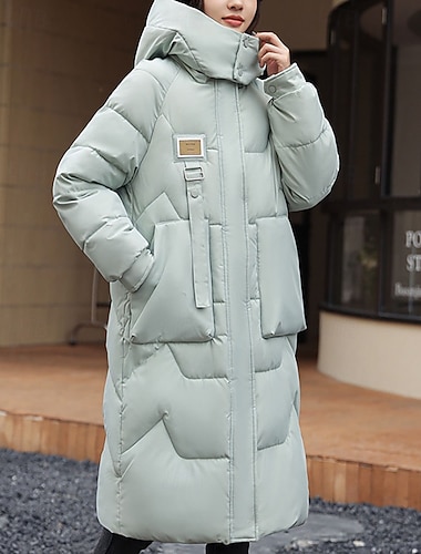  Γυναικεία Χειμερινό παλτό Πουπουλένιο Διατηρείτε Ζεστό Άνετο Φερμουάρ Τσέπη Καθημερινό Σκέτο Διακοπές Δρόμος Causal Καθημερινά Ρούχα Μακρύ Απορρίπτω Κανονικό Μακρυμάνικο Εξωτερικά ενδύματα
