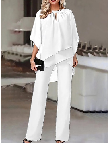 Damen Elegant Mode Streetwear Hosen-Sets Dreiviertelarm Rundhalsausschnitt Einfarbig Lässig Täglich Schwarz Weiß Wein Sommer Normale Passform   Damen Elegant Mode Streetwear Hosen-Sets Dreiviertelarm Rundhalsausschnitt Einfarbig Lässig Täglich Schwarz Weiß Wein Sommer Normale Passform