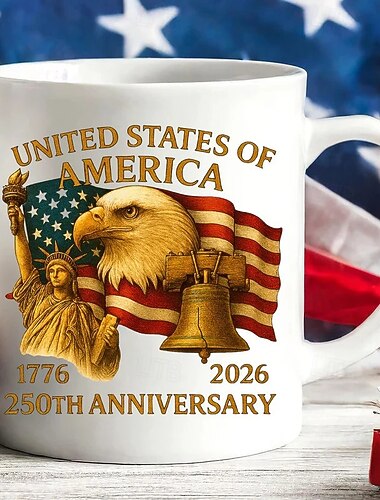  Förenta staternas 250-årsjubileumsmugg julklappsmugg patriotisk keps 30 cl keramisk kaffemugg vithövdad havsörn patriotisk retro amerikansk flagga-mugg för män och kvinnor självständighetsdagen-present