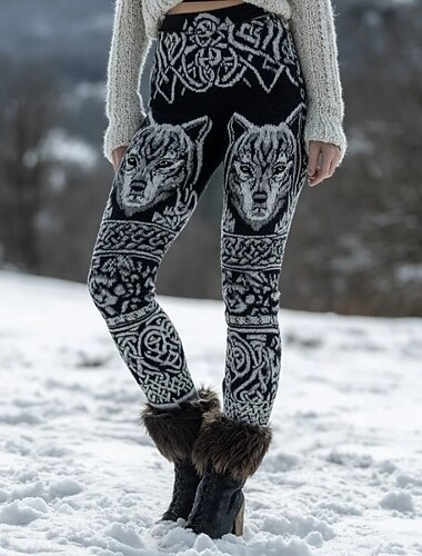  Naisten Viikinki Boho Leggingsit Vintage Etninen Tyyli Täyspitkä Korkea Vyötärö Graafinen Eläin Abstrakti 3D Tulostus Nopeasti Kuivuva Hengittävä Pehmeä Joustava Virallinen Ulkona Loma Musta Kesä